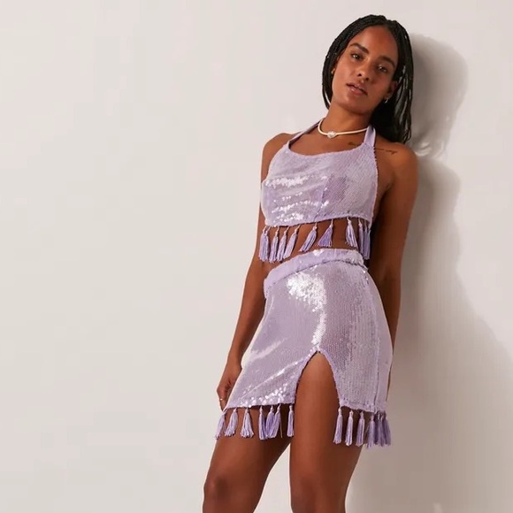 NWT HTF FP X East n west label Sequin Tassel HALTER TOP - Picture 3 of 7